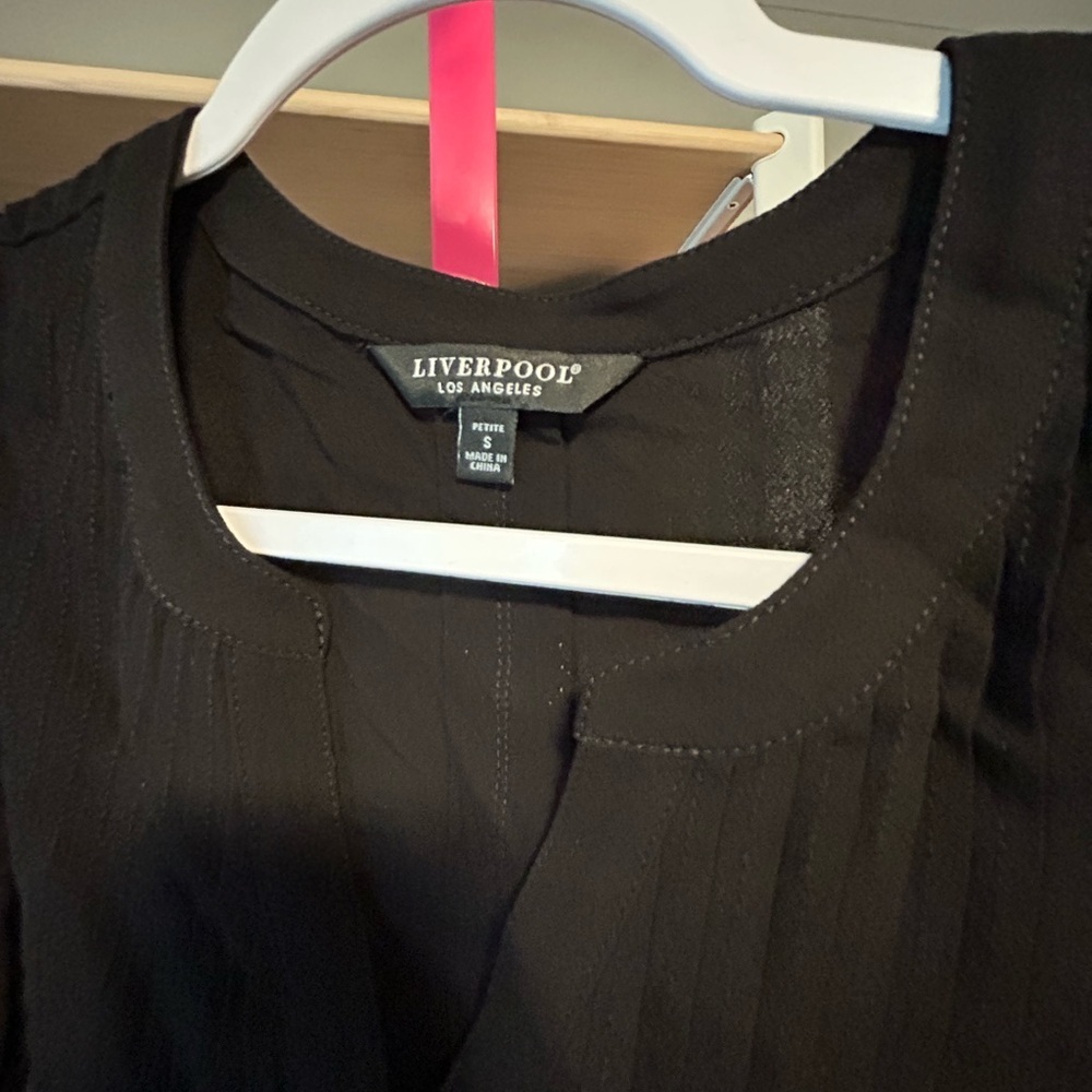 Liverpool Small Petite Black Asymmetrical Blouse with Bib Collar - Picture 2 of 5